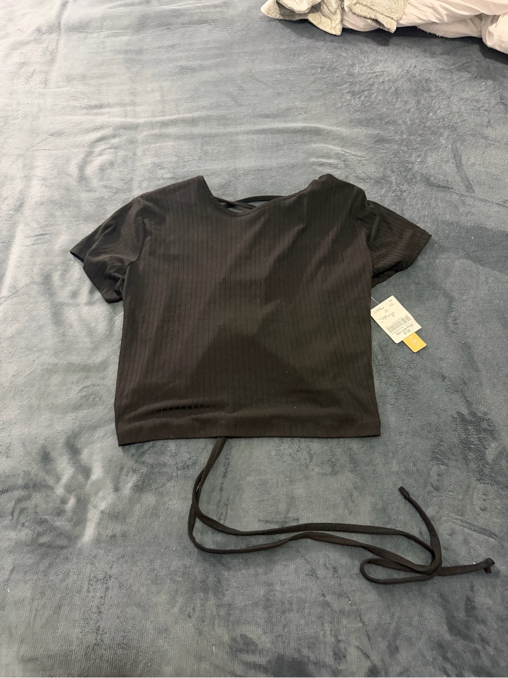 Ribbed Tie-Back Black Crop Top